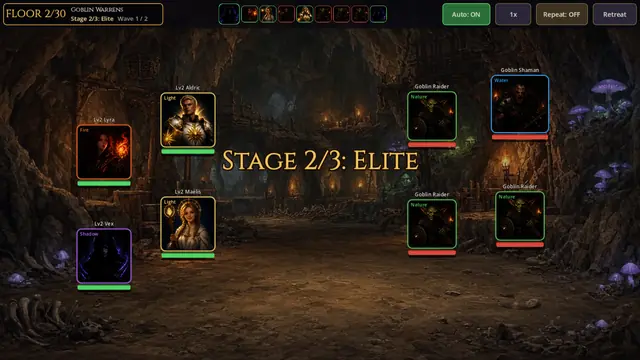 Auto battle chains Minions, Elite and Boss in one run